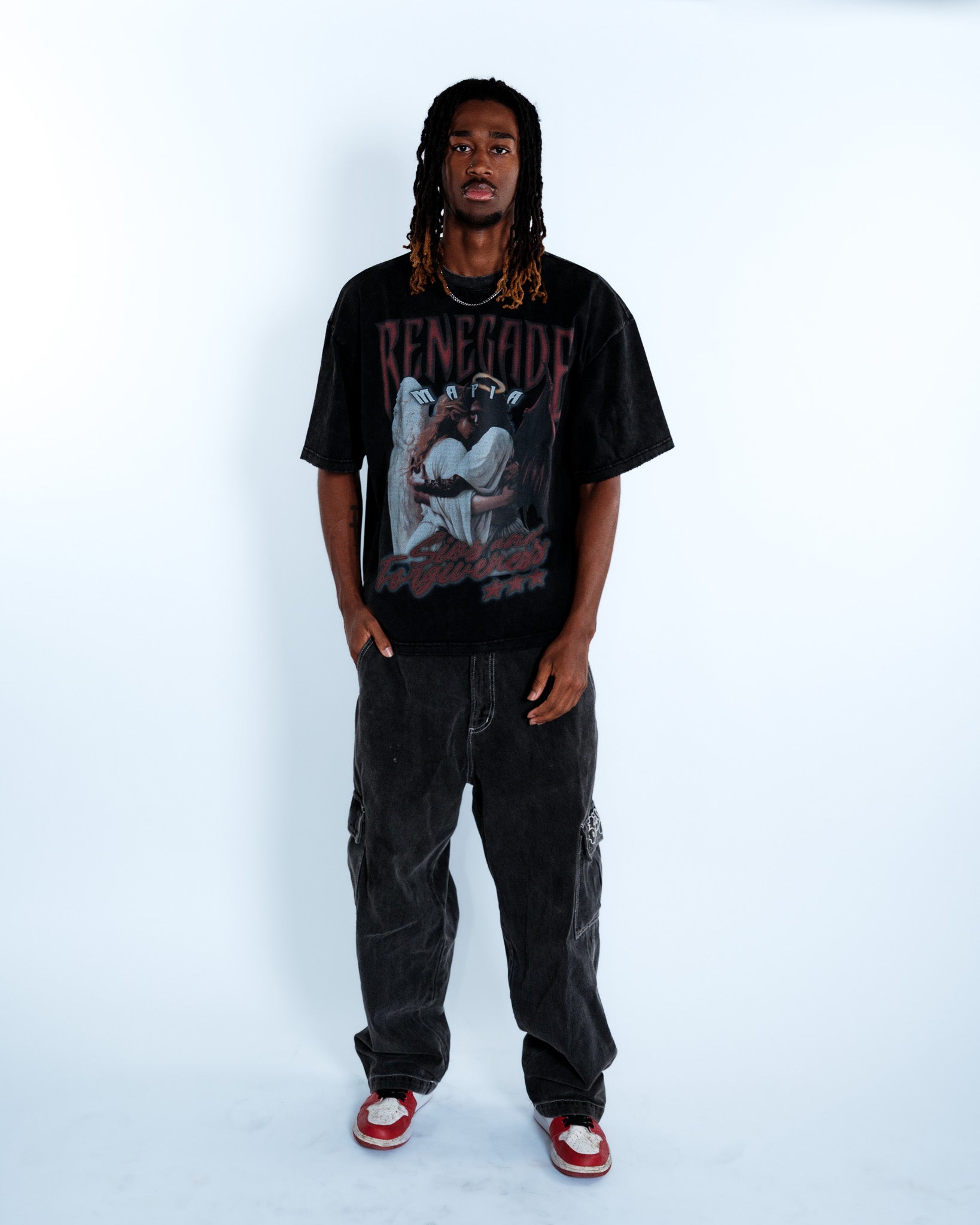 Renegade Mafia “Sins and Forgiveness” Angel & Devil Vintage Oversized T-Shirt – Acid Washed Streetwear Graphic Tee for Men